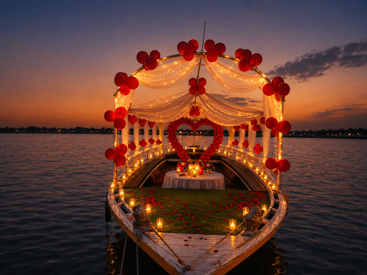 Candlelight couple on deck, dusk