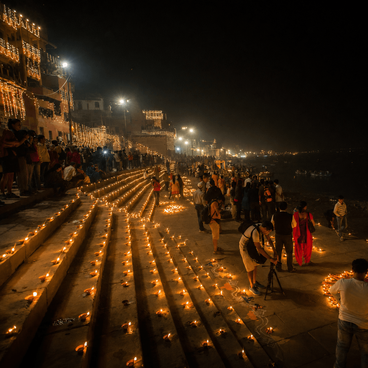 Lakhs of diyas lit along the ghats